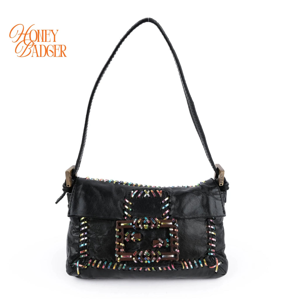 Fendi Baguette Black Multicolor Leather Mini Grade A