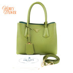 Prada Double Medium Saffiano Leather Green Gold Hardware Rank A