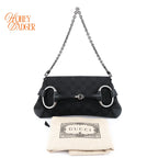 Gucci Horsebit Chain Clutch GG Canvas Black Silver Hardware Rank A