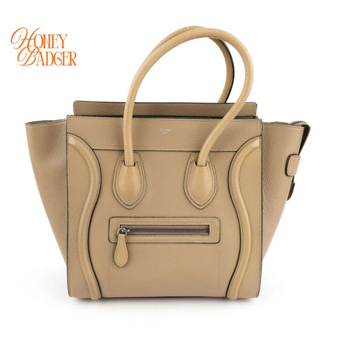 Celine Luggage Mini Beige Grained Calfskin 2Way Bag Rank A