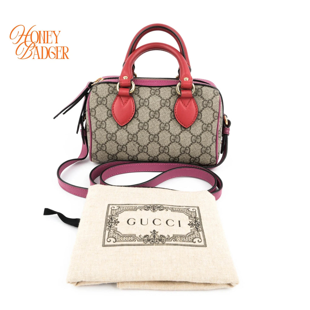 Gucci GG Supreme Mini 2Way Shoulder Bag Beige Red Gold Hardware Rank AB