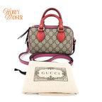 Gucci GG Supreme Mini 2Way Shoulder Bag Beige Red Gold Hardware Rank AB