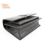 Saint Laurent Sunset Mini Chain Wallet Crocodile-Embossed Calfskin Grey Silver Hardware Rank A