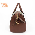 Gucci Small GG Supreme Boston Bag Beige/Ebony Brown Leather Gold Hardware Rank AB