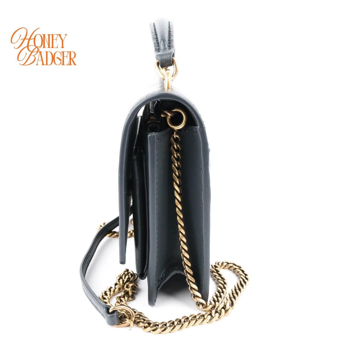 Saint Laurent Top Handle Sunset Chain Wallet Smooth Leather Storm Gold Hardware Rank AB