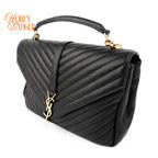 Saint Laurent College Medium Chevron Quilted Leather Black Rank A