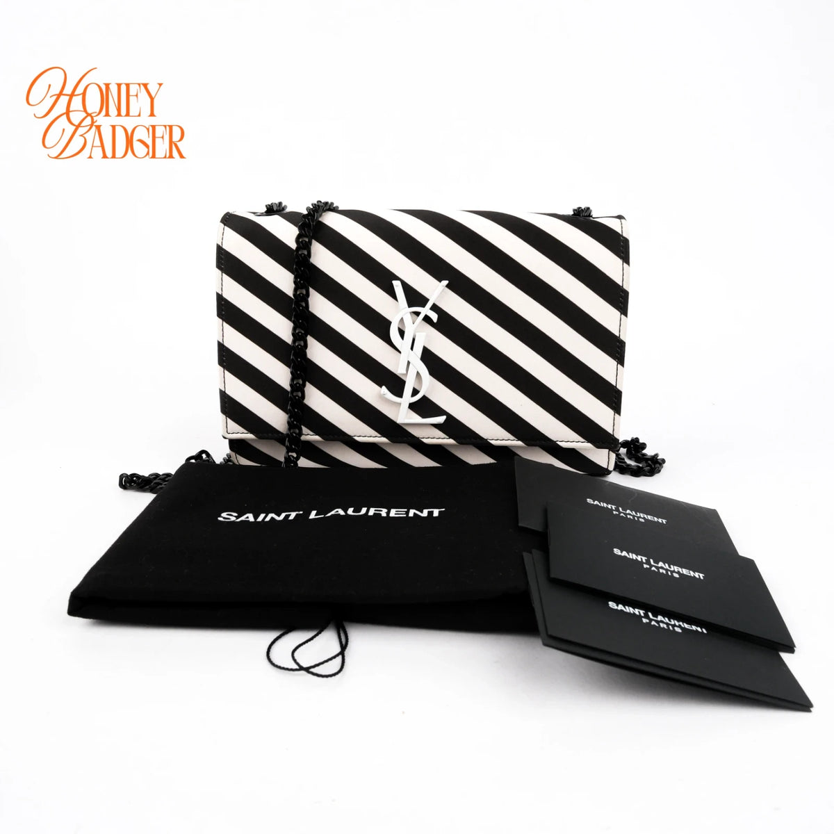 Saint Laurent Kate Small Striped Fabric Black/White Rank A