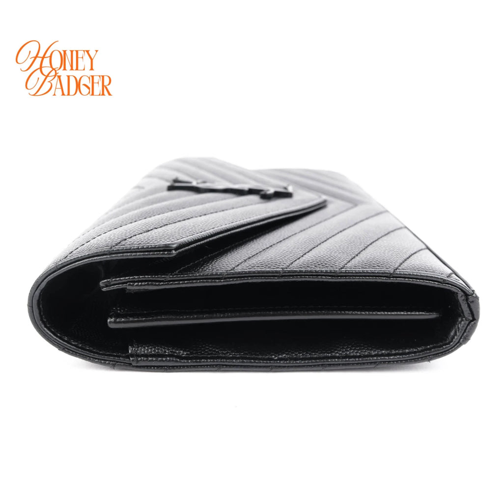 Saint Laurent Classic Cassandre Chain Wallet Grain de Poudre Leather Black Matte Black Hardware Rank A