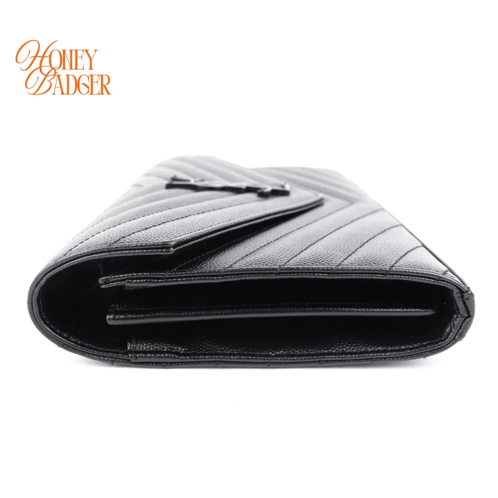 Saint Laurent Classic Cassandre Chain Wallet Grain de Poudre Leather Black Matte Black Hardware Rank A