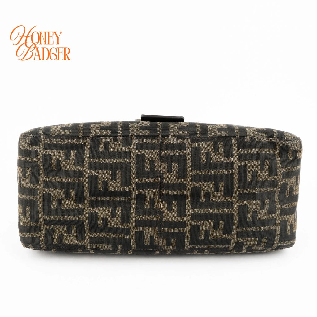 Fendi Mamma Baguette Zucca Canvas Brown Leather Silver Hardware Rank A