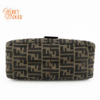 Fendi Mamma Baguette Zucca Canvas Brown Leather Silver Hardware Rank A