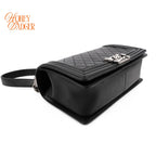 Chanel Boy Medium Calfskin Leather Black Antique Silver Hardware Rank A