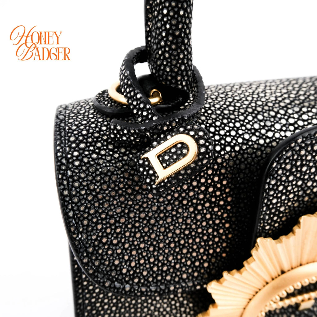 Delvaux Brillant Micro Golden Glory Stingray Leather Black Antique Gold Hardware Rank A