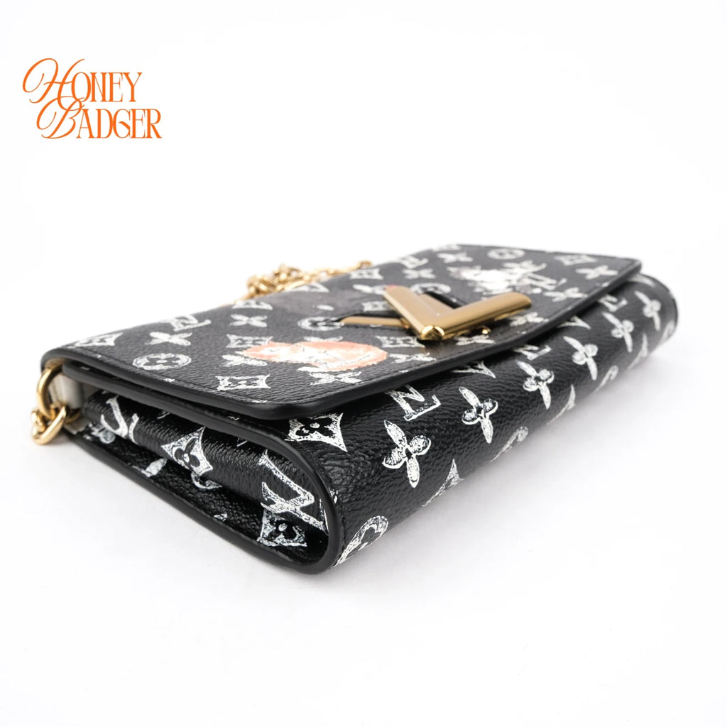 Louis Vuitton Twist Chain Wallet Catogram Monogram Black Rank A