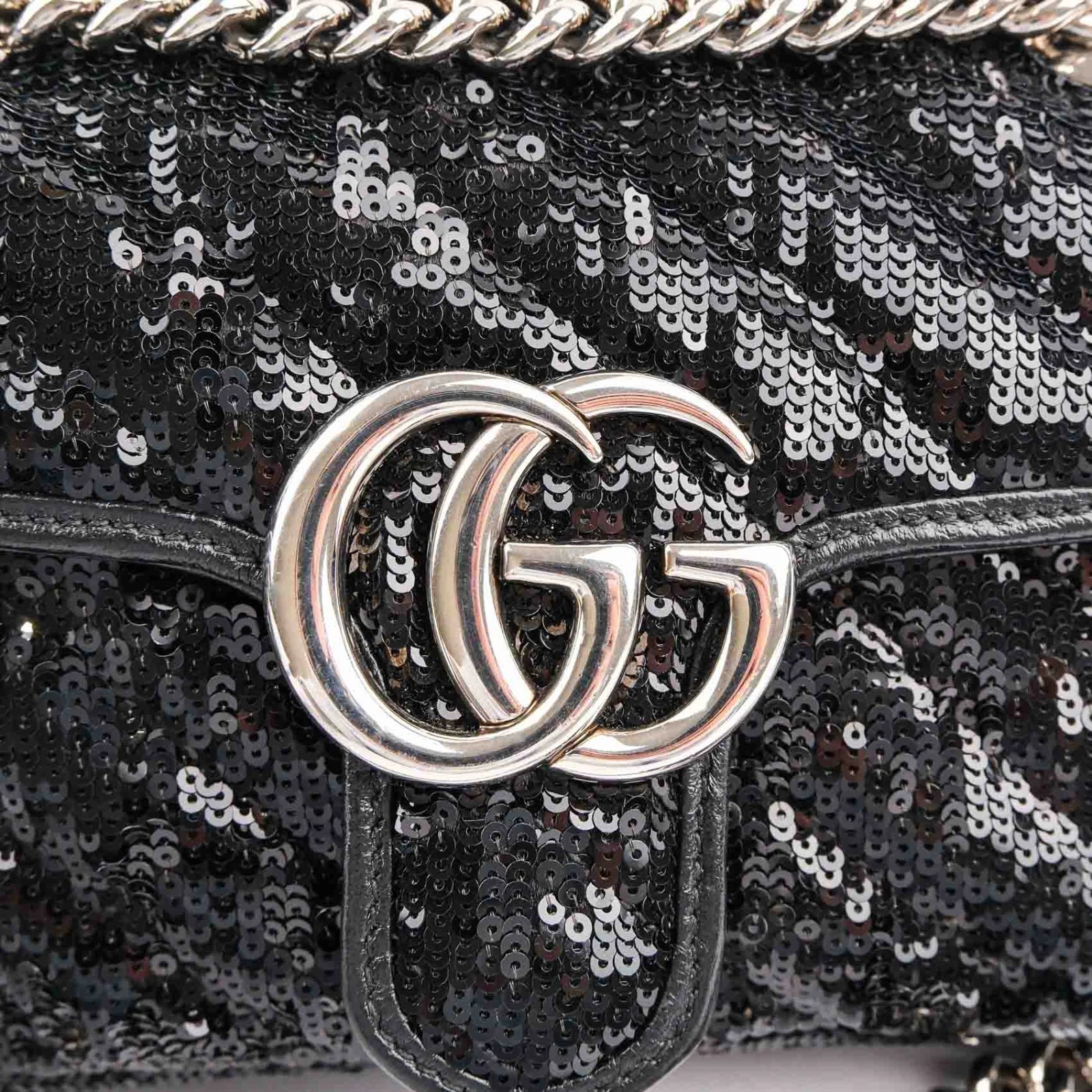 Gucci GG Marmont Medium Sequin Chain Shoulder Bag Black Rank S
