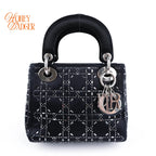 Dior Lady Dior Small Navy Satin Crystal Grade A