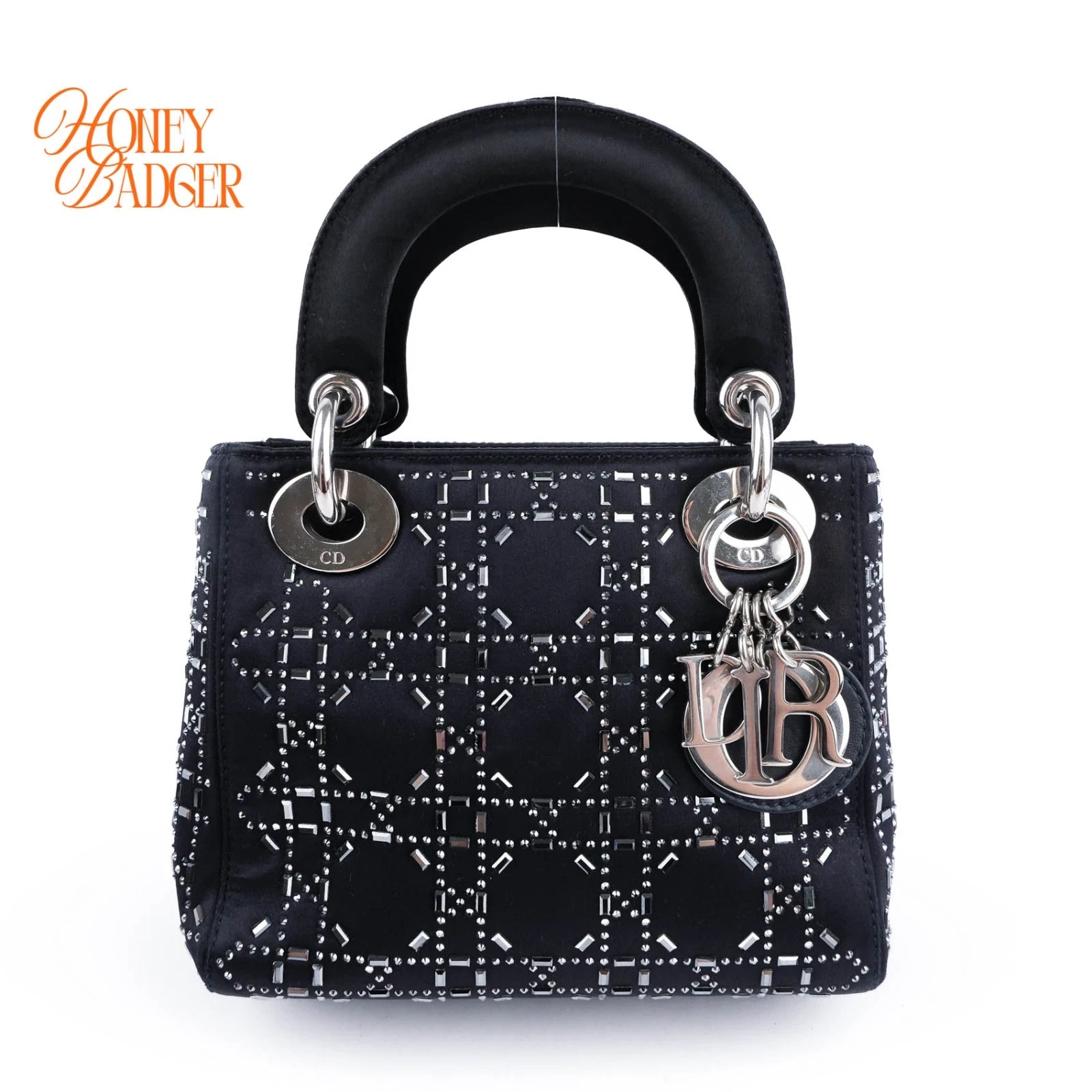 Dior Lady Dior Small Navy Satin Crystal Grade A