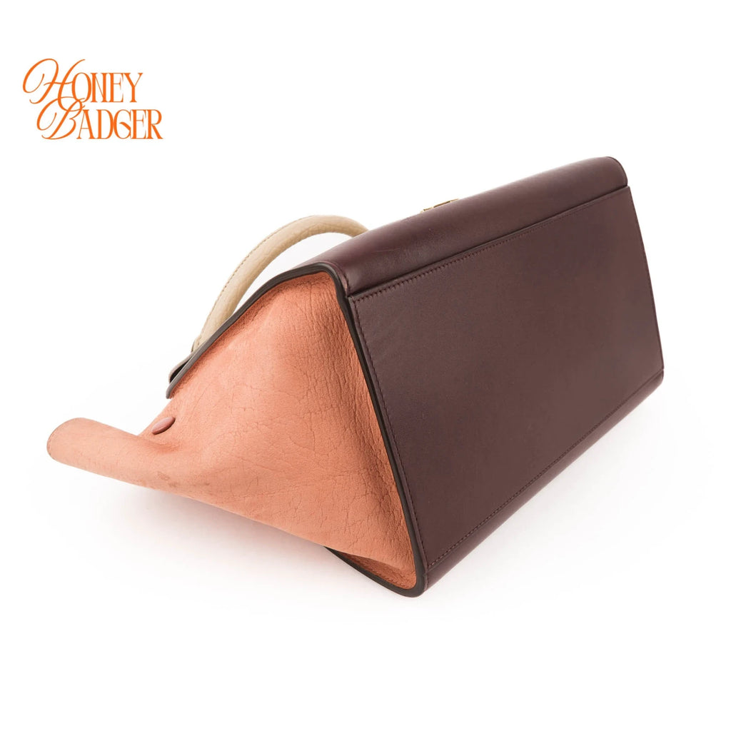 Céline Trapeze Medium Tricolor Leather Beige Burgundy Pink 2WAY Bag