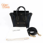Celine Luggage Nano Black Smooth Leather Multicolor Stitch Rank A