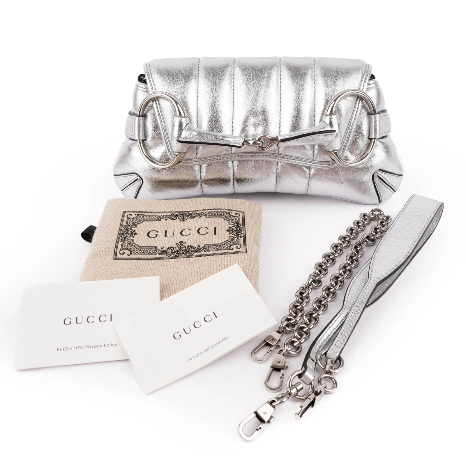 Gucci Horsebit 1955 Small Leather Silver Rank S