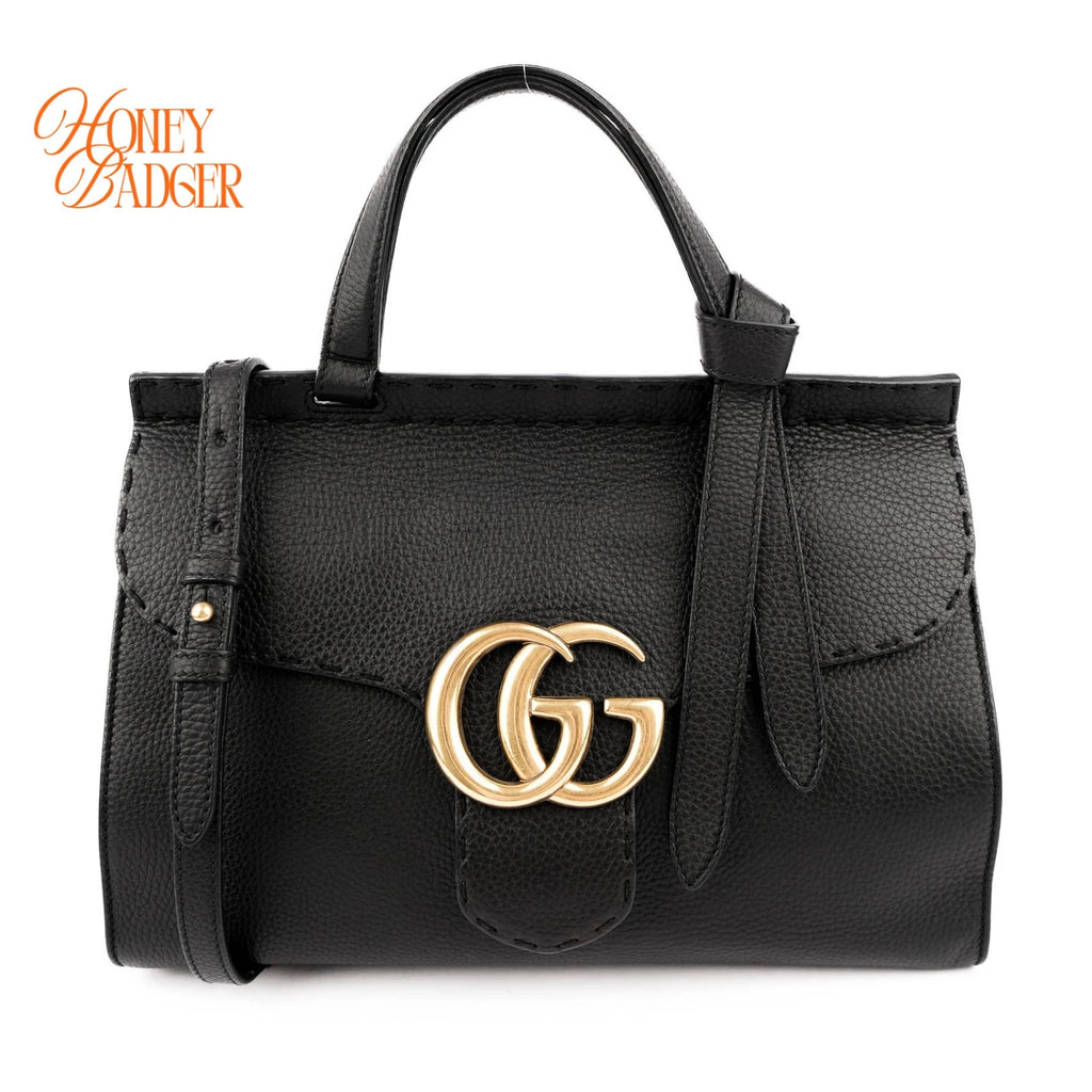 Gucci GG Marmont Top Handle Leather Black Rank A