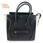 Celine Micro Luggage Shopper Tri-Color Navy Black Cream Beige Gold Hardware Rank AB
