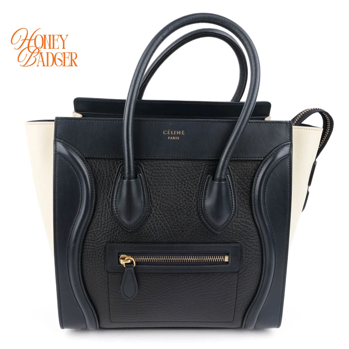 Celine Micro Luggage Shopper Tri-Color Navy Black Cream Beige Gold Hardware Rank AB