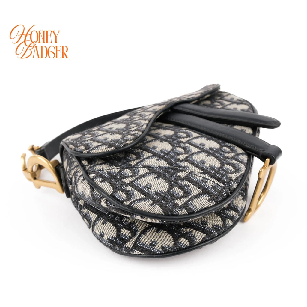 Dior Saddle Small Oblique Jacquard Blue Gold Hardware Rank A