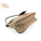 Fendi Zucchino FF Double Flap Baguette Canvas Shoulder Bag Rank B