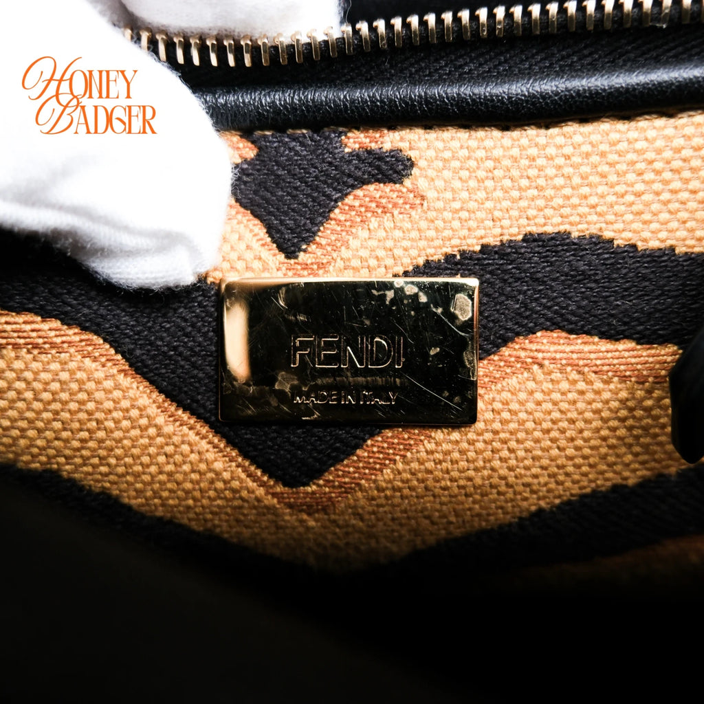 Fendi Peekaboo Iconic Mini Leather Black/Yellow Stitch Rank A