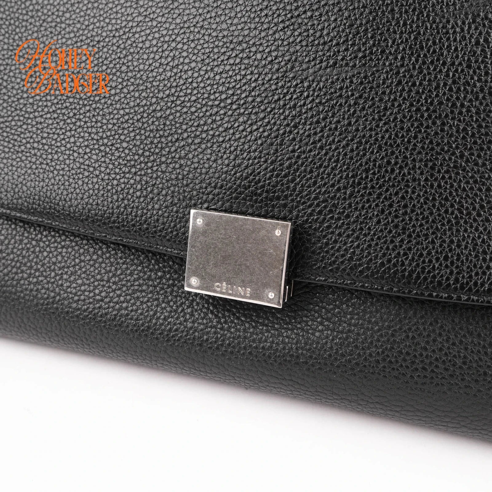 Celine Trapeze Black Grained Leather Rank A