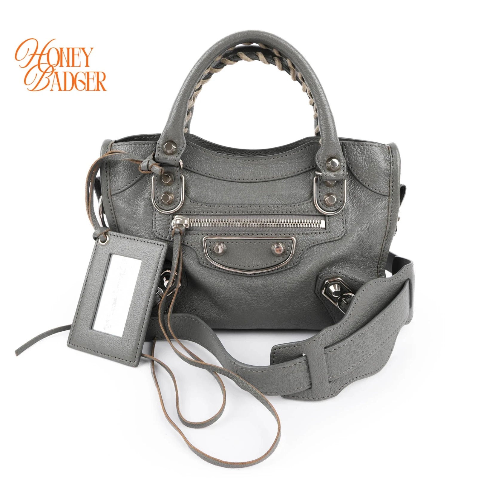 Balenciaga Classic Mini City Grey Leather 2WAY Shoulder Bag Mirror Included 390160