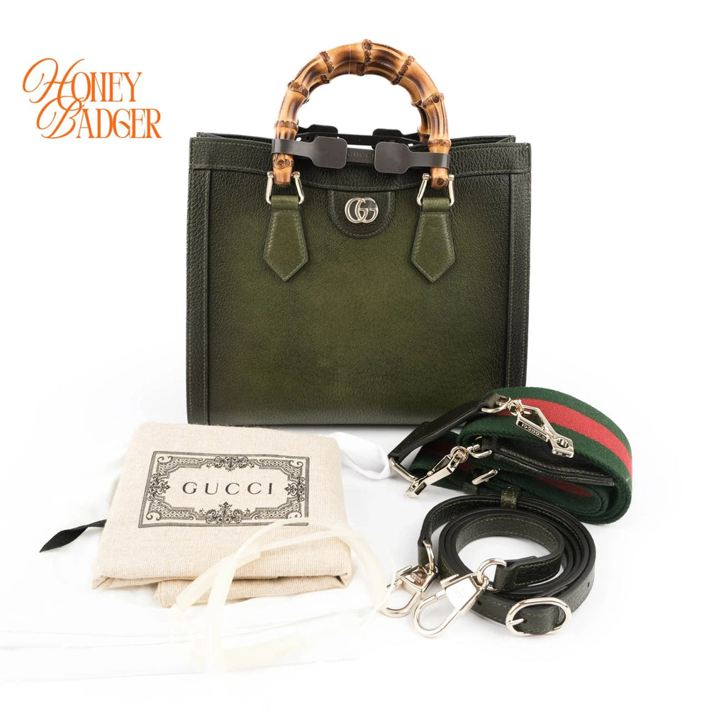 Gucci Diana Small Tote Bag | Green Gradient Leather & Bamboo Handle | Rank S Mint Condition