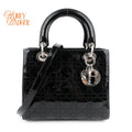 Dior Lady Dior Medium Patent Leather Black Silver Hardware Rank A