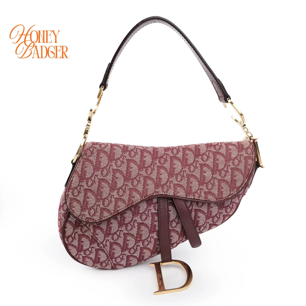 Dior Saddle Medium Oblique Jacquard Burgundy Rank A