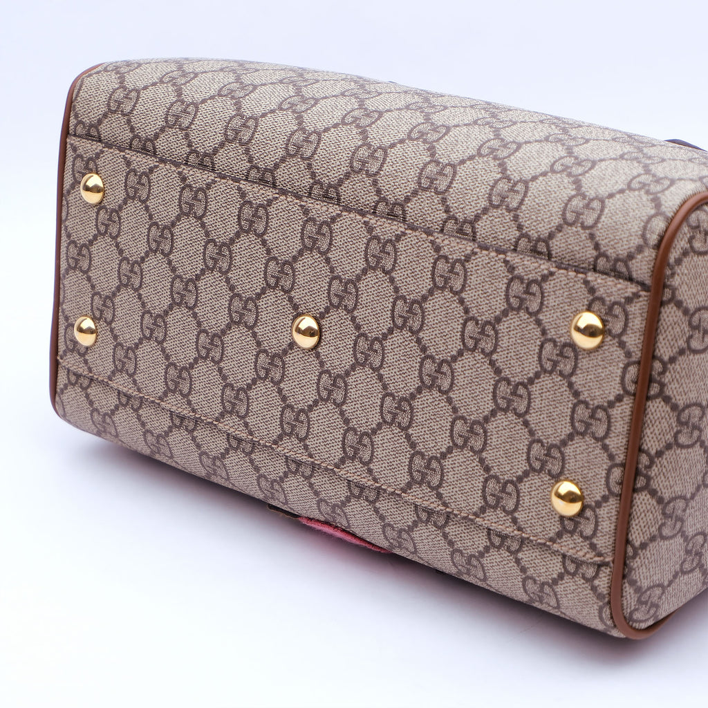 Gucci GG Supreme Linea A Boston Bag With Butterfly Embroidery