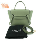 Celine Belt Bag Medium Grained Calfskin Green Gold Hardware Rank A