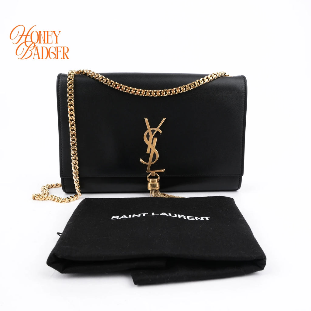 Saint Laurent Kate Tassel Medium Smooth Calfskin Black Gold Hardware Rank AB