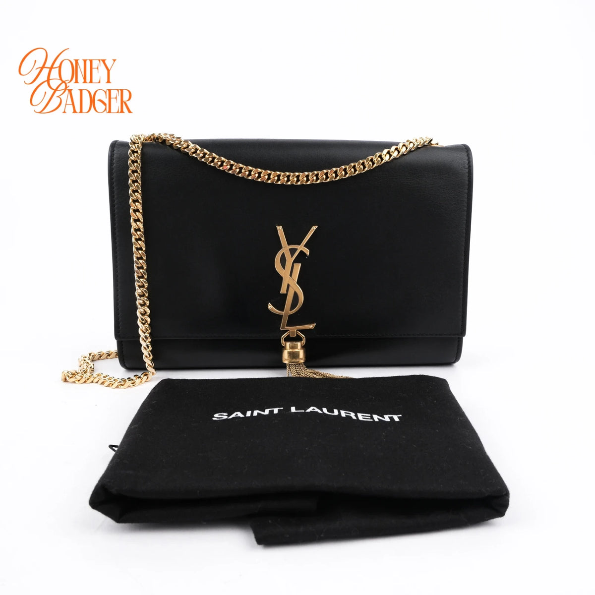 Saint Laurent Kate Tassel Medium Smooth Calfskin Black Gold Hardware Rank AB