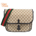 Gucci Original GG Canvas Web Single Buckle Flap Messenger Beige Rank A