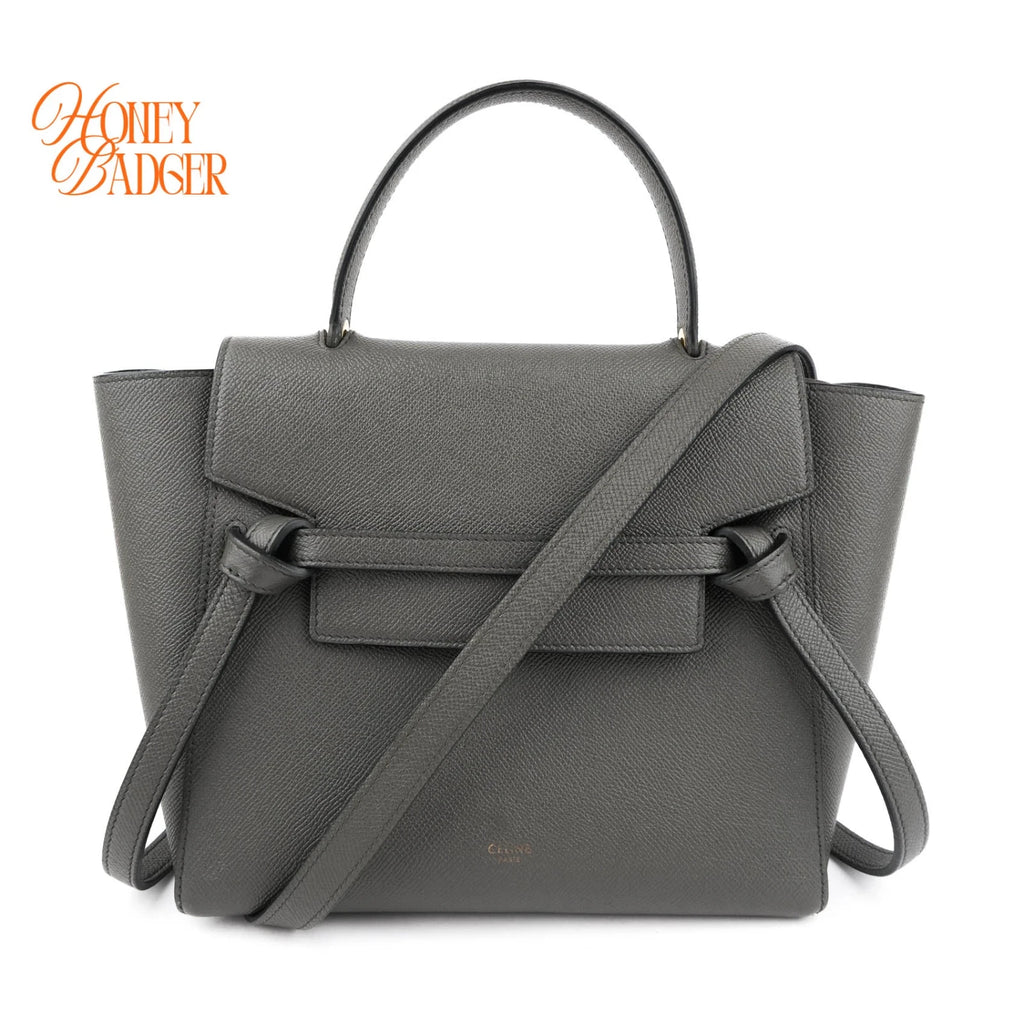 Celine Belt Bag Micro Grained Calfskin Grey Gold Hardware Rank A