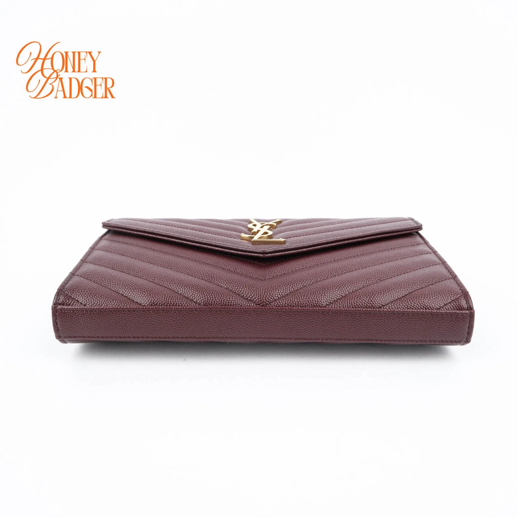 Saint Laurent Envelope Large Chain Wallet Caviar Leather Bordeaux Gold Hardware Rank A