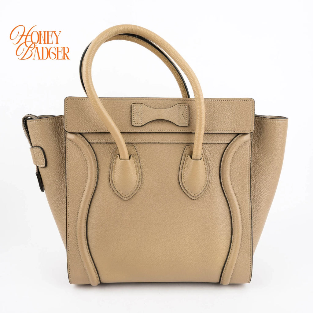 Celine Luggage Mini Beige Grained Calfskin 2Way Bag Rank A