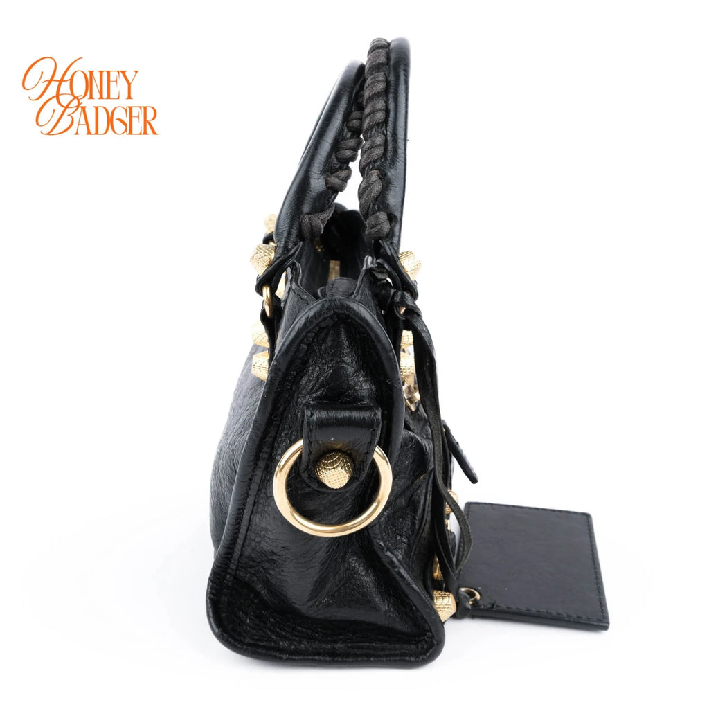 Balenciaga Classic Mini City Black Leather 2WAY Shoulder Bag Gold Hardware 309544