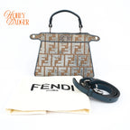 Fendi Peekaboo ISeeU FF Velvet Canvas Blue Beige 2Way Bag Rank AB