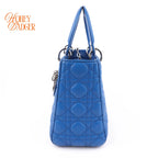 Dior Lady Dior Medium Lambskin Blue Silver Hardware Rank A