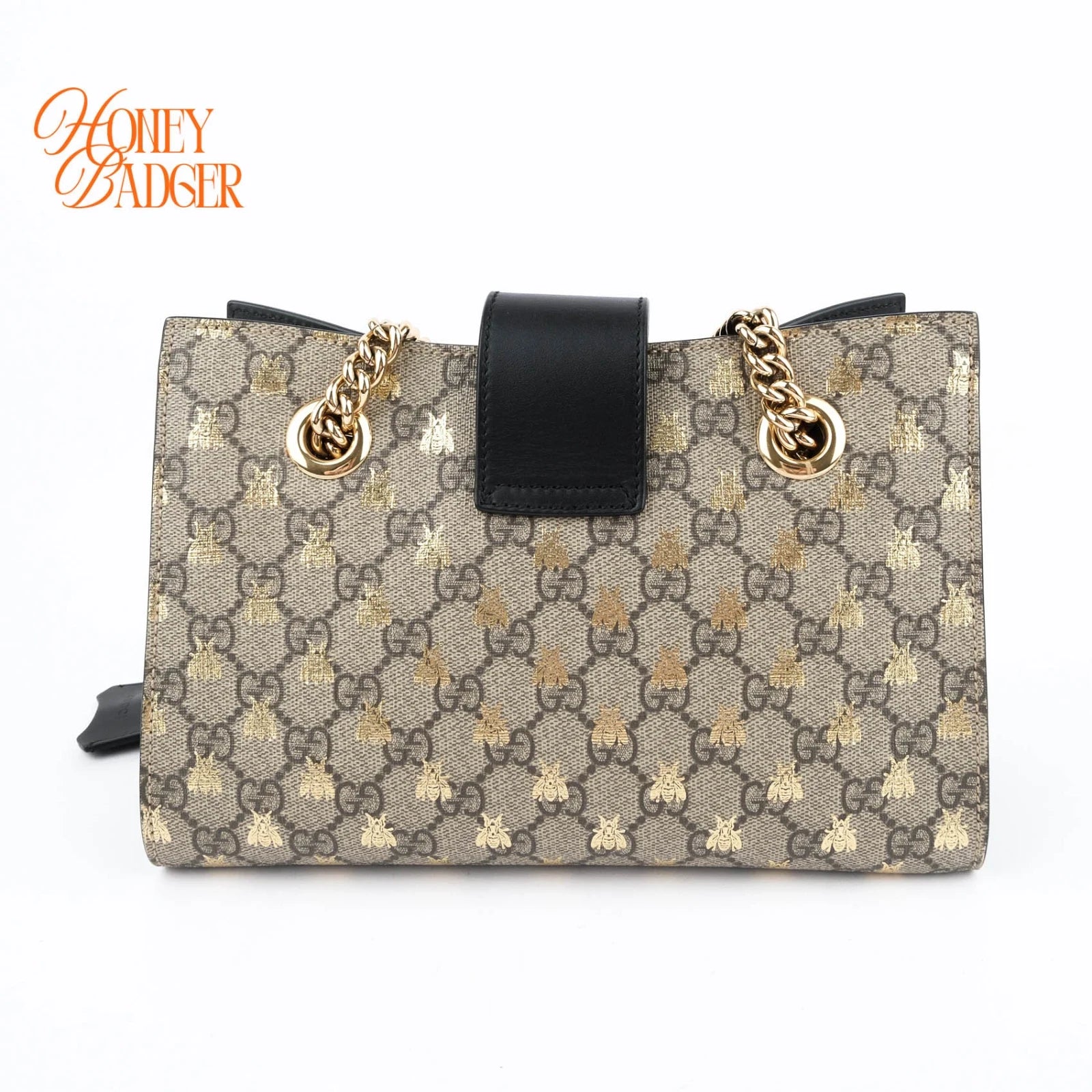 Gucci Padlock Small Tote GG Supreme Bee Print Beige Black Rank A