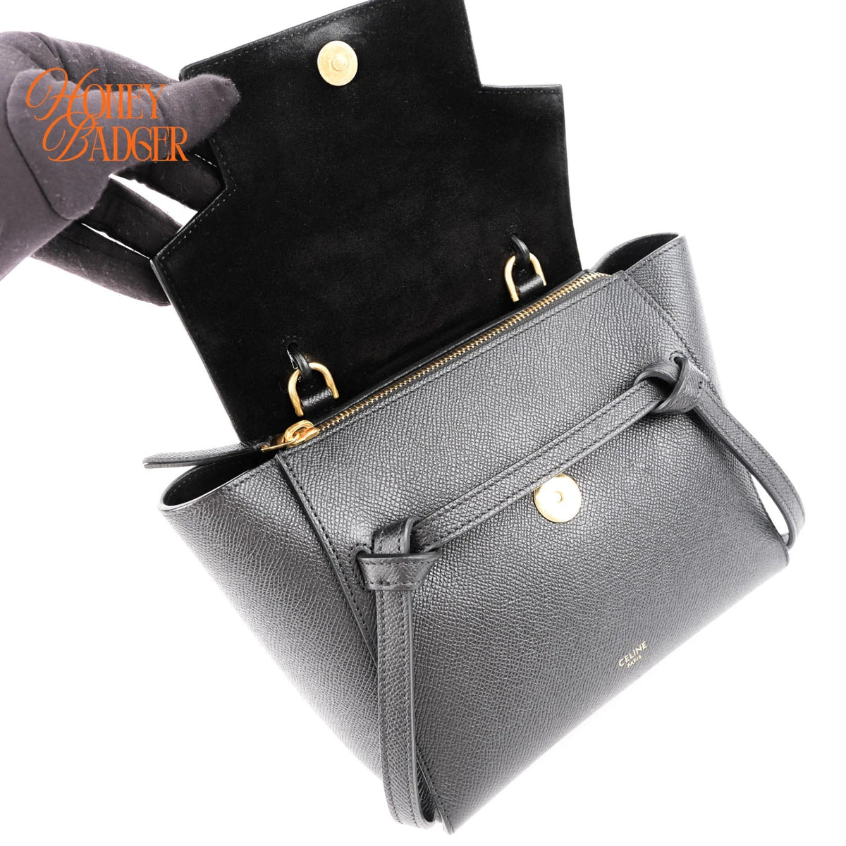 Celine Nano Belt Bag Grained Calfskin Black Gold Hardware Rank A