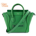 Celine Nano Luggage Bag Drummed Calfskin Green Silver Hardware Rank A