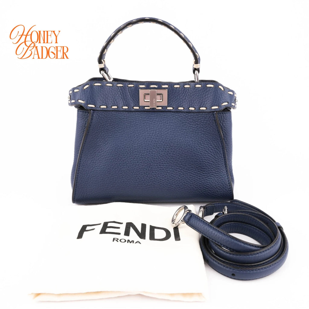 Fendi Peekaboo Mini Selleria Grained Leather Blue Rank A